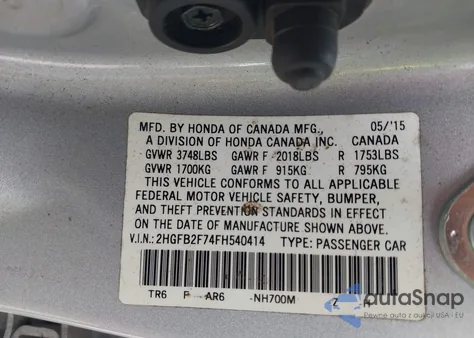 2015 Honda Civic Se из США, поврежденный, VIN 2HGFB2F74FH540414